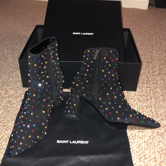 Saint Laurent Crystal Pointy Toe Booties (70mm) - Picture 3 of 7